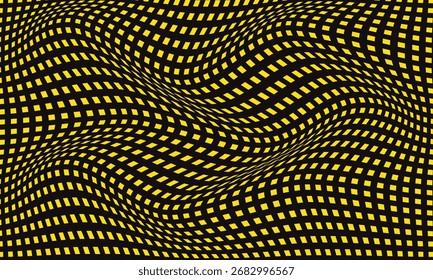 Patrón de onda de cuadrícula de puntos cuadrados amarillos repetibles monocromáticos abstractos.