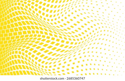 abstract monochrome repeatable yellow square halftone dot wave pattern.