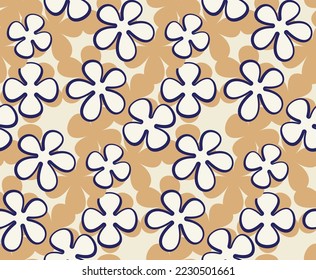 Abstract Monochrome Retro Florals Seamless Pattern Trendy Fashion Colors Minimal Stylish Design Perfect for Allover Fabric Print or Wrapping Paper Milky Brown Tones