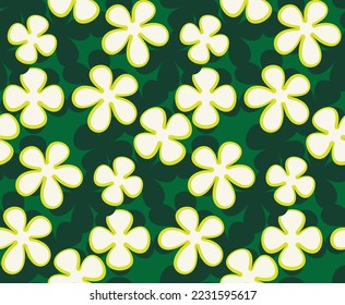 Abstract Monochrome Retro Florals Seamless Pattern Trendy Fashion Colors Minimal Stylish Design Perfect for Allover Fabric Print or Wrapping Paper Dark Green Lime Green Tones