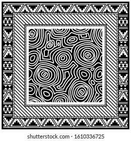 Abstract monochrome scarf design pattern-vector illustration. Hijab pattern in the frame of a square.
