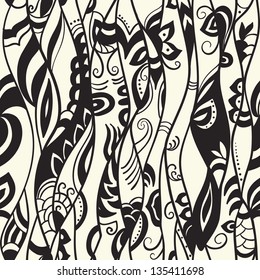 Abstract monochrome seamless ethnic pattern