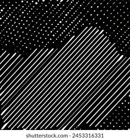 Abstract monochrome seamless line pattern with hand drawn doodle background in black and white colors. Distressed texture of weaving fabric. Vector fabric texture.