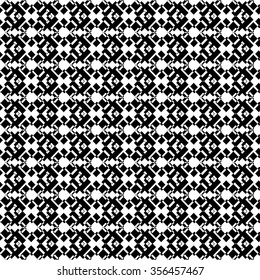 Abstract monochrome seamless ornamental pattern of geometric shapes-vector illustration. White and black color.