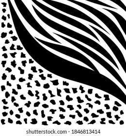 Abstract monochrome seamless pattern with animal print. Trendy hand drawn spotted and striped textured. Modern black design for paper, cover, fabric, interior decoration