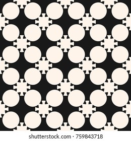 Abstract monochrome seamless pattern in asian style. Traditional ornament background. Black & white vector texture with simple shapes, circles, crosses, grid, lattice, repeat tiles. Elegant design