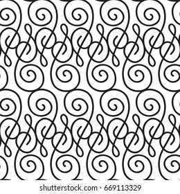 Abstract monochrome seamless pattern with curved twisted repeating structure in minimalistic style vector illustration
