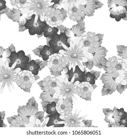 Abstract monochrome seamless pattern with elegant flowers for your designs. Stylish template can be used for design fabric, textile and more designs. Vector illustration.