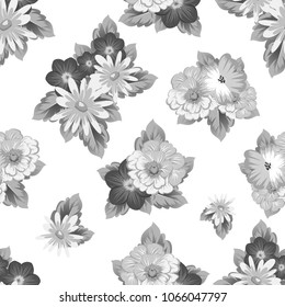 Abstract monochrome seamless pattern with elegant flowers for your designs. Stylish template can be used for design fabric, textile and more designs. Vector illustration.