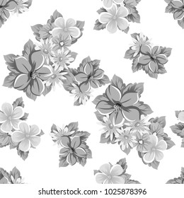 abstract monochrome seamless pattern of flowers. for card designs, greeting cards, birthday invitations, Valentine's day, party, holiday. Vector illustration.
