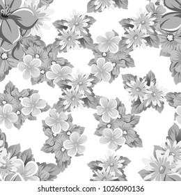 abstract monochrome seamless pattern of flowers. for card designs, greeting cards, birthday invitations, Valentine's day, party, holiday. Vector illustration.