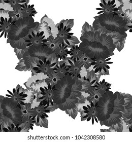 Abstract monochrome seamless pattern of flowers. For design greeting cards, postcards, birthday invitations, wedding, party. Vector illustration.