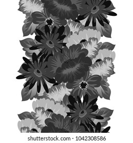 Abstract monochrome seamless pattern of flowers. For design greeting cards, postcards, birthday invitations, wedding, party. Vector illustration.