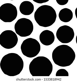 Abstract monochrome seamless pattern with large circles spots. Trend fashion design 2020. Endless background. Black and white vector illustration.
