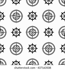 abstract monochrome seamless pattern with marine objects