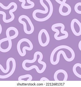 Abstract monochrome seamless pattern with purple doodle shapes in style 60s, 70s. Trendy vector illustration.