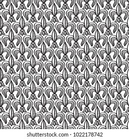 Abstract monochrome seamless pattern with repeating geometric objects in engraving minimalistic style vector illustration