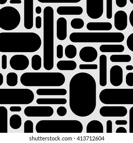 Abstract monochrome seamless pattern. Rounded black bricks. Vector illustration