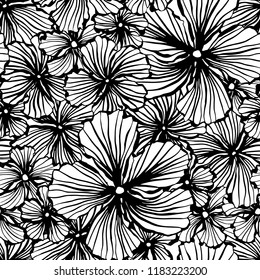 abstract monochrome sketch floral seamless pattern. hair pattern. surface texture. vector background. Elegant pattern with hand drawn decorative flowers,design elements.