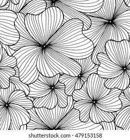 abstract monochrome sketch floral seamless pattern. hair pattern. surface texture. vector background. Elegant pattern with hand drawn decorative flowers,design elements. 