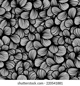 abstract monochrome sketch foliage petals seamless pattern. hair pattern.  wave hand-drawn vector pattern. surface texture. vector background