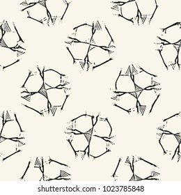 Abstract Monochrome Sketched Floral Motif. Seamless Pattern.