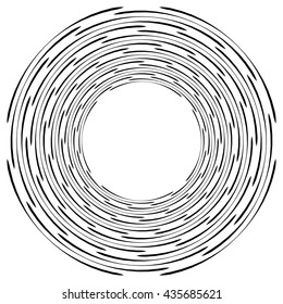 Abstract monochrome spiral, vortex with radial, radiating circles. Rotating circles.