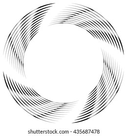 Abstract monochrome spiral, vortex with radial, radiating circles. Rotating circles.