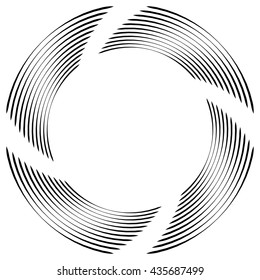 Abstract monochrome spiral, vortex with radial, radiating circles. Rotating circles.