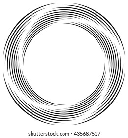 Abstract monochrome spiral, vortex with radial, radiating circles. Rotating circles.