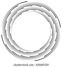 Abstract monochrome spiral, vortex with radial, radiating circles. Rotating circles.