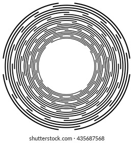 Abstract monochrome spiral, vortex with radial, radiating circles. Rotating circles.