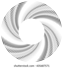 Abstract monochrome spiral, vortex with radial, radiating circles. Rotating circles.