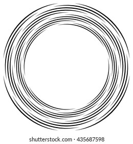 Abstract monochrome spiral, vortex with radial, radiating circles. Rotating circles.