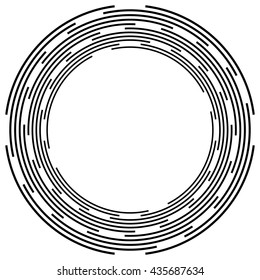 Abstract monochrome spiral, vortex with radial, radiating circles. Rotating circles.