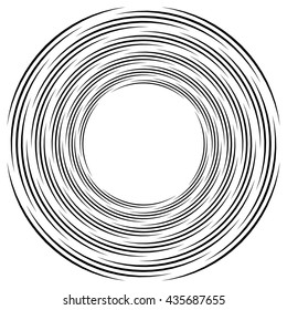 Abstract monochrome spiral, vortex with radial, radiating circles. Rotating circles.