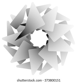 Abstract monochrome spirally, rotating element isolated on white background