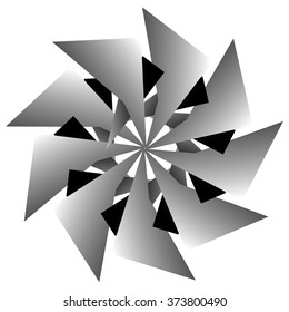 Abstract monochrome spirally, rotating element isolated on white background