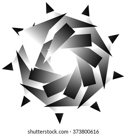Abstract monochrome spirally, rotating element isolated on white background
