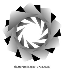 Abstract monochrome spirally, rotating element isolated on white background