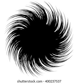 Abstract monochrome spirally, spiral element. Twisted radial shape.