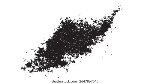Abstract monochrome splatter featuring a dynamic mix of dense black textures and scattered speckles against a stark white backdrop, evoking a sense of raw artistic expression and organic decay