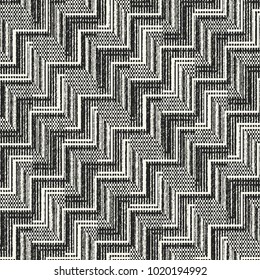 Abstract Monochrome Stair Zigzag Graphic Motif Complexity Textured Background. Seamless Pattern.