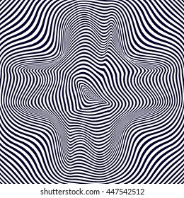 Abstract monochrome striped wavy vector background. Abstract optical illusion. 