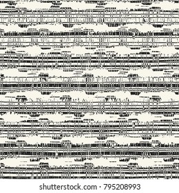 Abstract Monochrome Stroke Textured Distressed Background. Seamless Pattern.