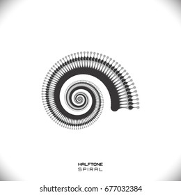 Abstract monochrome swirl or spiral form made with dots. Dotted spiral pattern. Vector eps8 black and white tornado illustration