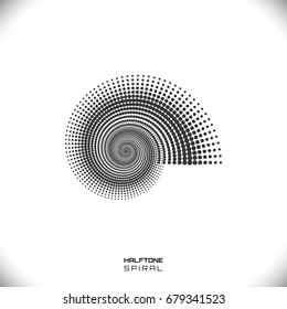 Abstract monochrome swirl or spiral form made with dots. Dotted spiral pattern. Vector eps8 black and white tornado illustration