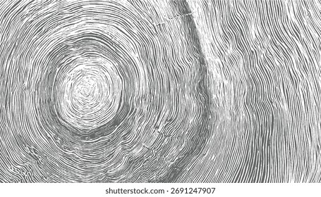 Abstract monochrome texture of concentric rings and wavy lines resembling wood grain or a fingerprint.