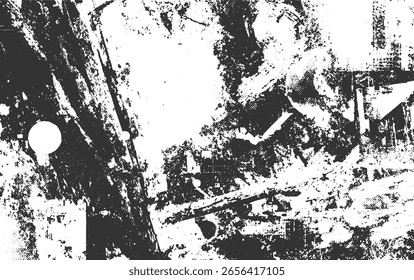Abstractas textura monocromática con Elementos ásperos en blanco y negro y Formas dispersas.