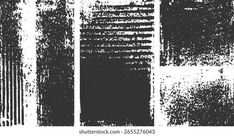 Abstract monochrome textured patterns featuring vertical lines and horizontal stripes.